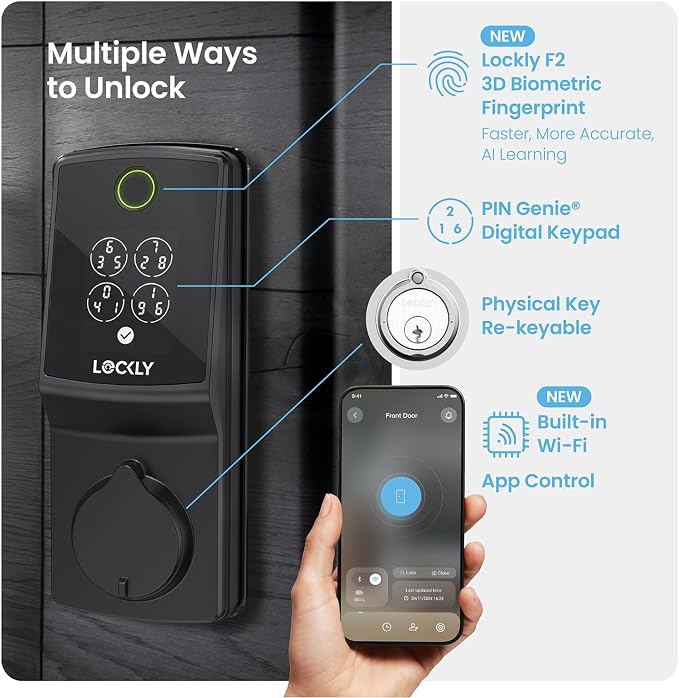 Lockly Secure Pro Smart Lock, 0.2s AI Fingerprint Door Lock, Patented PIN Genie - Image 2