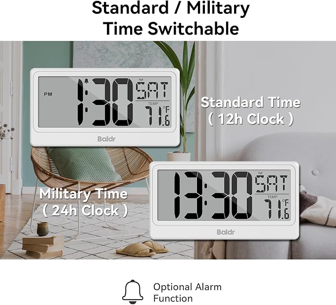 Baldr Digital Clock with Bluetooth Auto Time Sync, No App Required, Large - Image 6