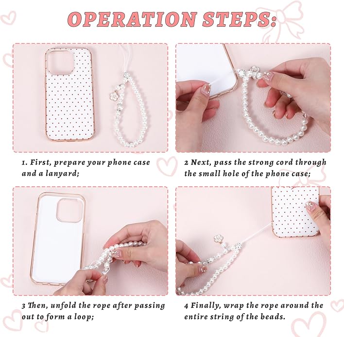 Pink Beaded Phone Wrist Straps, Y2K Phone Case Charms Camera Charm Strap - Image 6