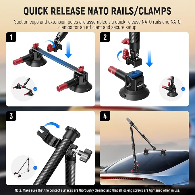 NEEWER Triple Suction Cup Car Mount Kit, Carbon Fiber Camera Mount - Image 5