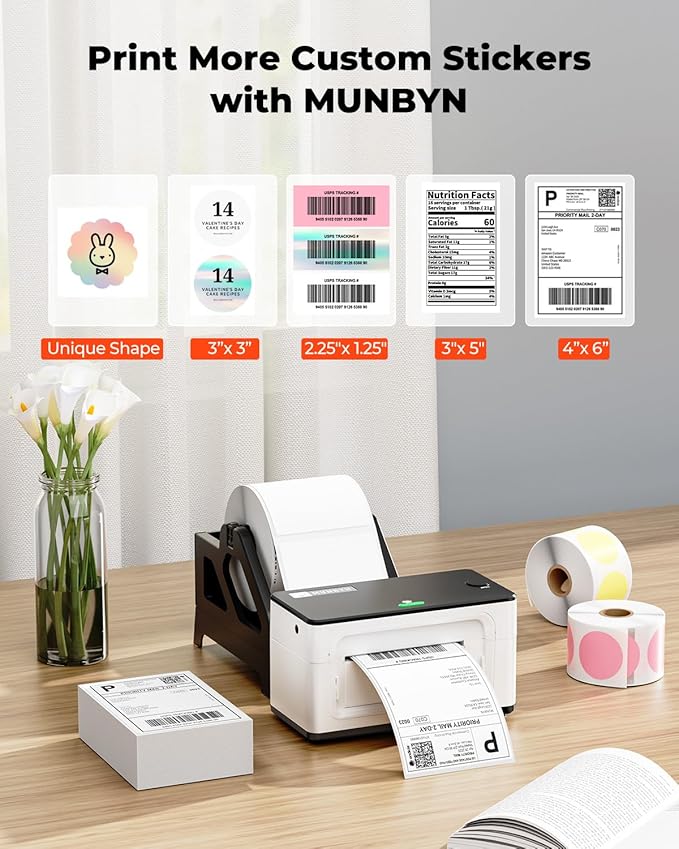 MUNBYN Bluetooth Thermal Label Printer 941BP, Wireless 300DPI 4x6 Shipping - Image 3