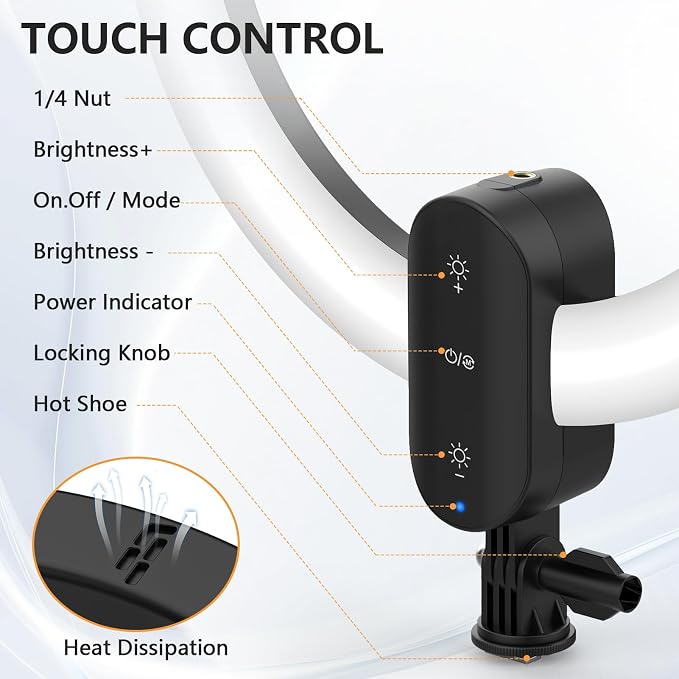 12" Selfie Ring Light with 63" Tripod Stand/Phone Holder, QEUOOIY 20W LED - Image 4