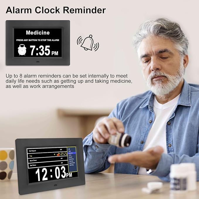 7-Inch Digital Alarm Clock. Displays Time, Day and Month.Features 12 Alarm - Image 3