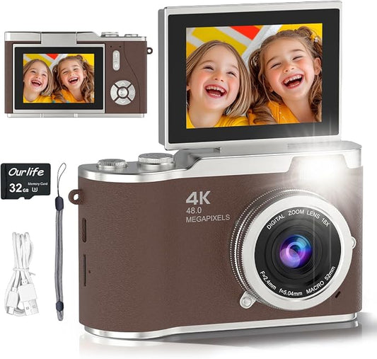 4K Digital Camera, Autofocus 48MP Selfie Vlogging Camera Compact Point and by OurlifeCameraforKids