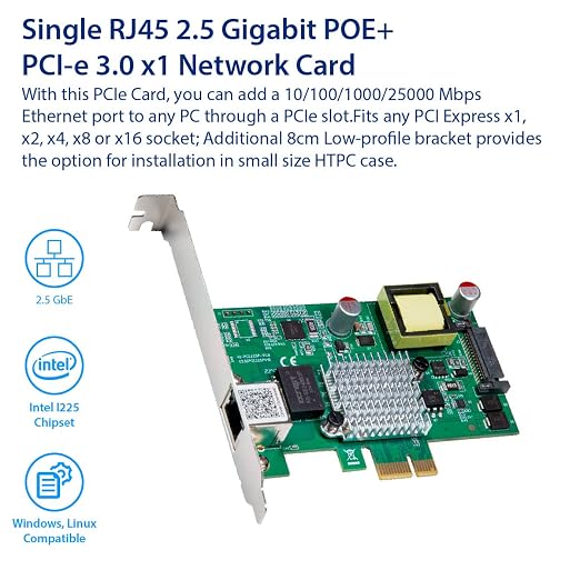 IO Crest 2.5 Gigabit POE+ PCI-e x1 Ethernet Network Card - Image 2