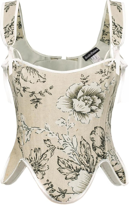 SCARLET DARKNESS Bustier Tops for Women Renaissance Floral Lace Up Bodyshaper by SCARLETDARKNESS