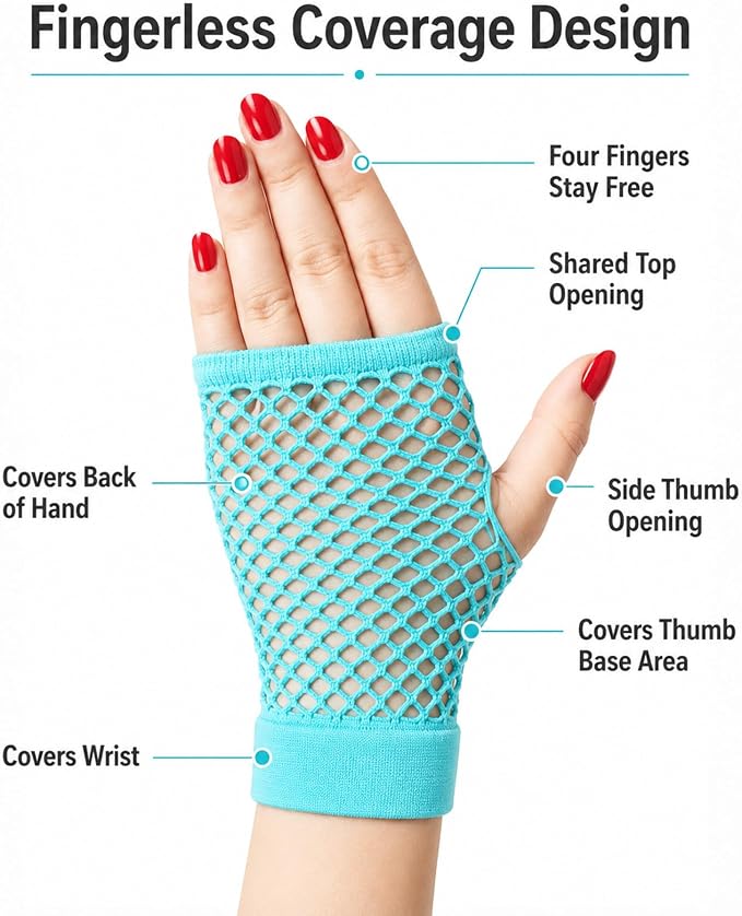 Seeksmile Women's Girls 80's Theme Party Emo Fingerless Arm Fishnet Gloves - Image 2
