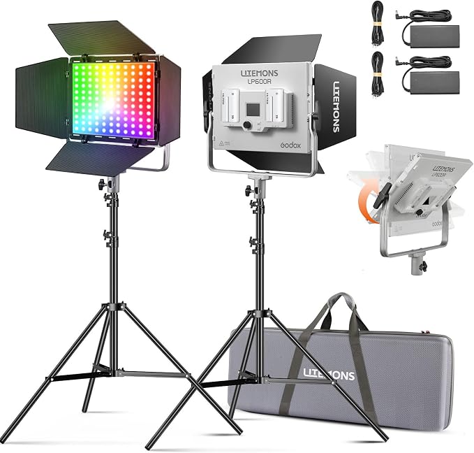 Godox LP600R 60W RGB LED Light Panel 2-Light Kit, Light Stand, Carrying Case - Image 9