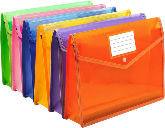 Plastic Expanding File Folder,Envelope Folders for Documents, File Folder Organizer Holder with Snap Closure,Waterproof Transparent File Folder,Large Capacity, Fit Letter/A4 Size (Multicolor-6 Pack)