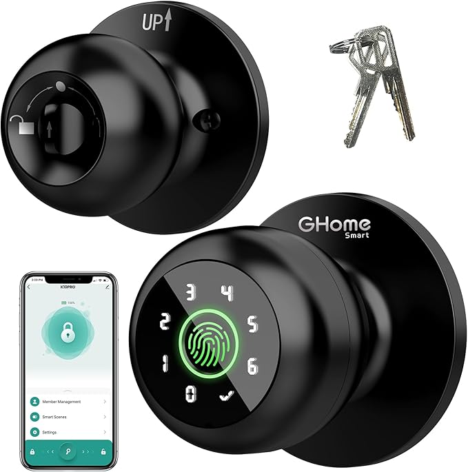 GHome Smart Fingerprint Door Lock, 4 in 1 Smart Fingerprint Door Knob by GhomeSmart