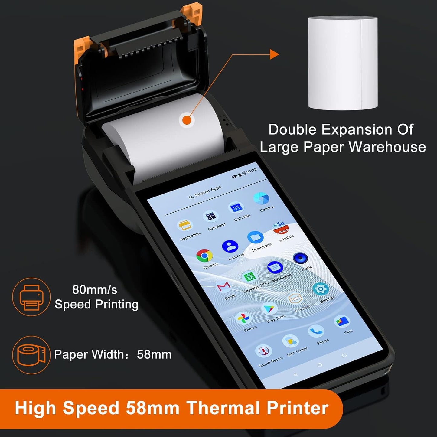 symcode New POS PDA Thermal Receipt Printer 5.99" High Resolution and Clear Touch Screen Handheld PDA Printer Mobile POS Machine Terminal Printer Android 8.1 OS Built-in Google Play and NFC
