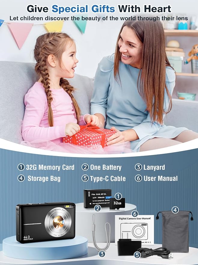 Digital Camera, FHD 1080P Kids Camera 44MP Point and Shoot Digital Cameras - Image 9