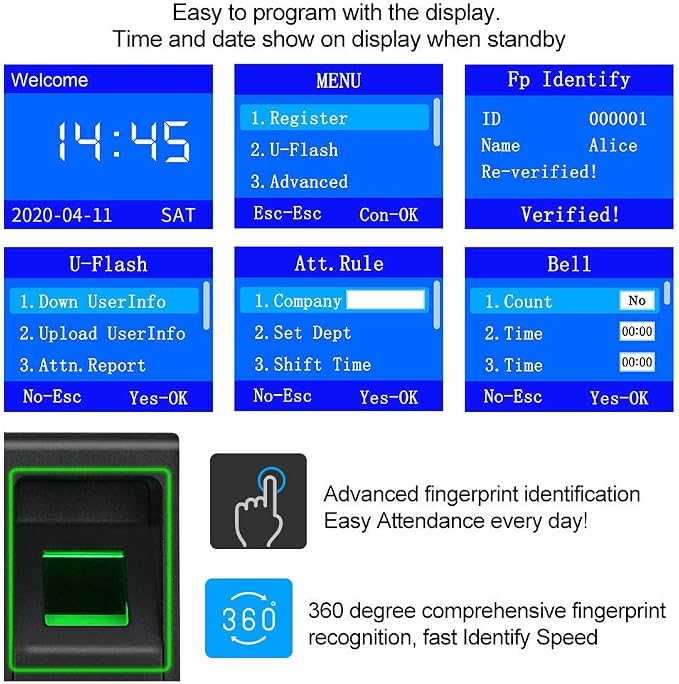 RFID Access Control System Kit: Fingerprint Time & Attendance Terminal - Image 2