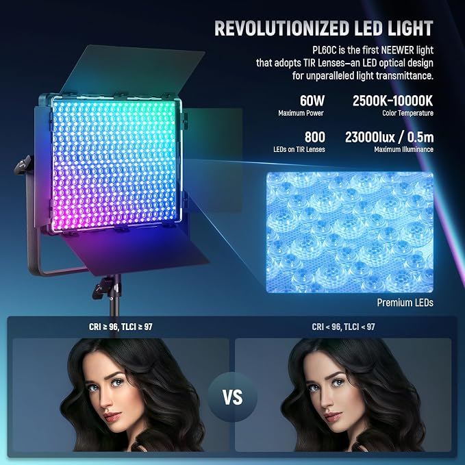 NEEWER 2 Pack PL60C RGB LED Panel Video Light Kit - Image 2