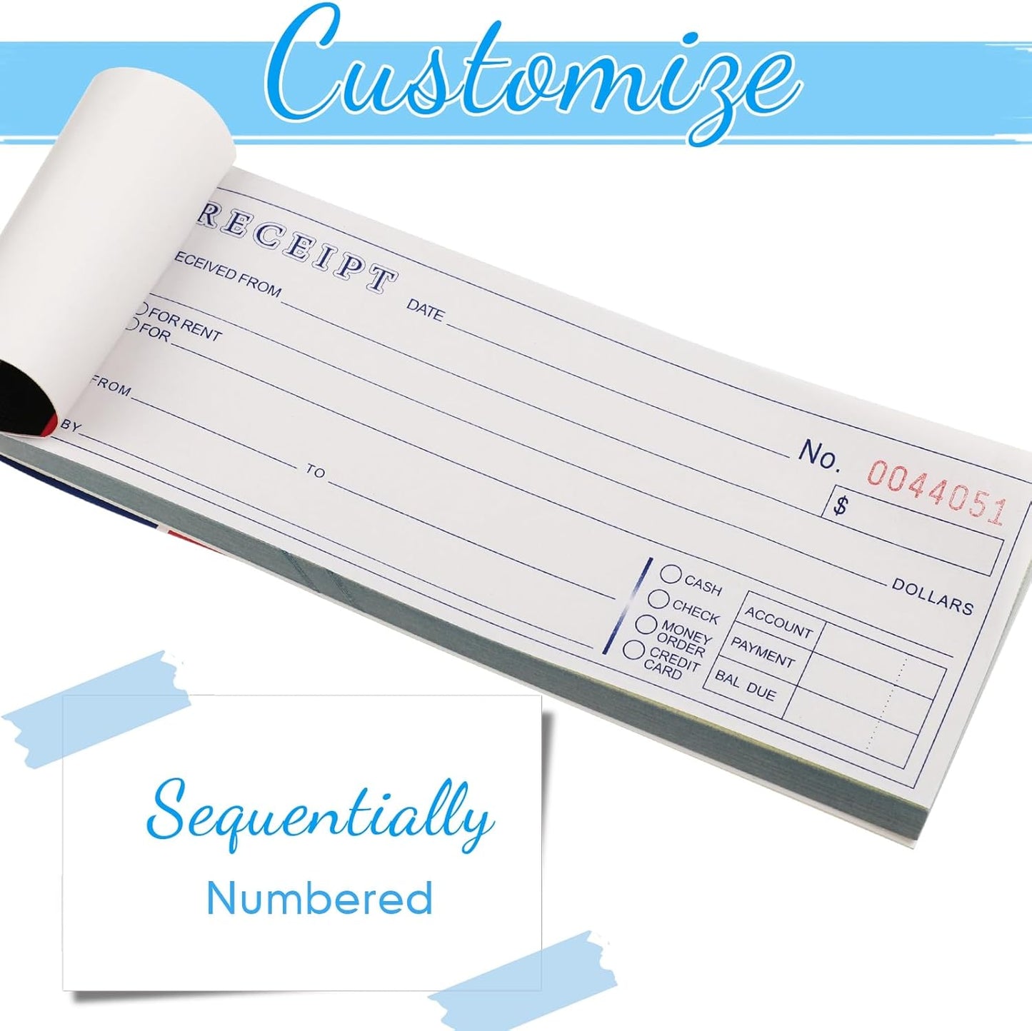 Crtiin 30 Pads Money and Rent Receipt Book 2.75 x 7.2 Inch Bound Cover 2 Part Carbonless Receipt Book with Carbonless Copies Receipt Log Book 50 Sets Per Book