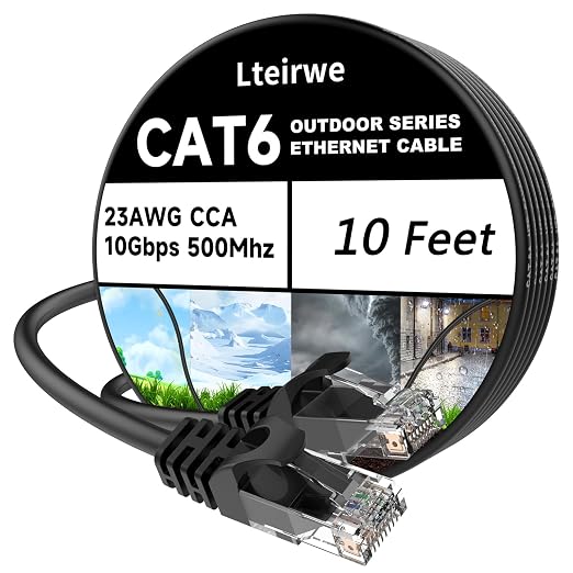 CAT6 Ethernet Cable 10FT 23AWG High Speed 500MHz 10Gbps Transmission Speed by Lteirwe