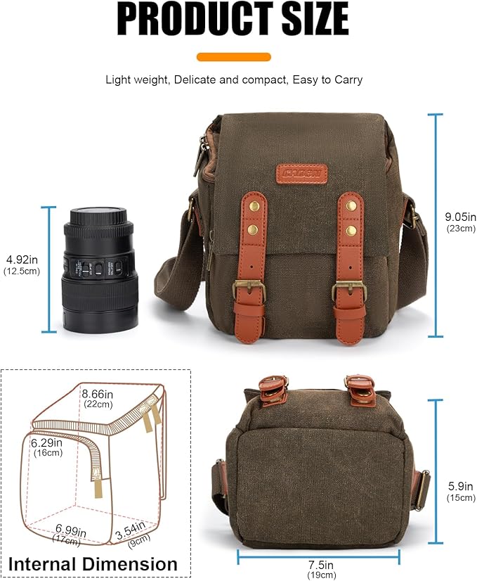 CADeN Compact Camera Bag Case Canvas Leather Trim Compatible - Image 6