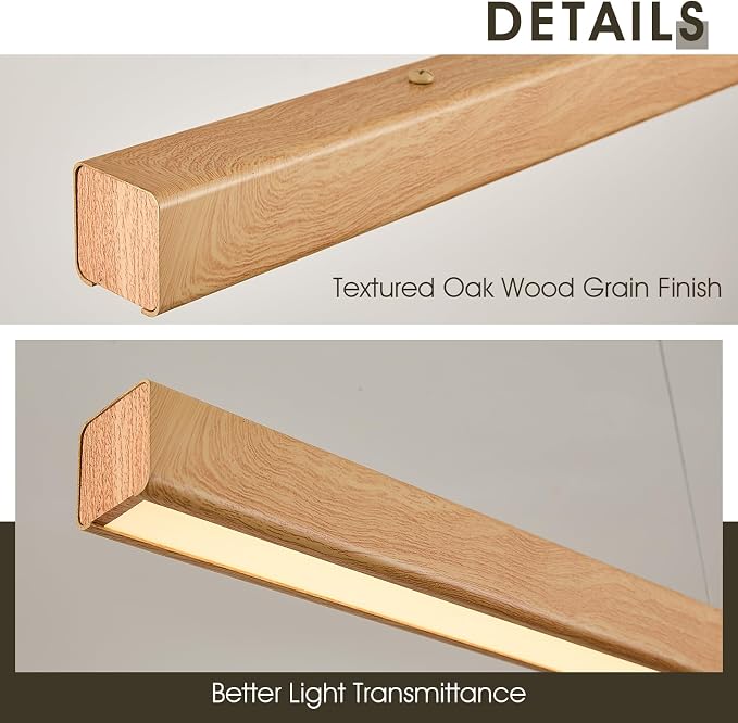 39" Linear Pendant Light Wood Grain Led Linear Pendant Light Fixtures Ceiling - Image 4