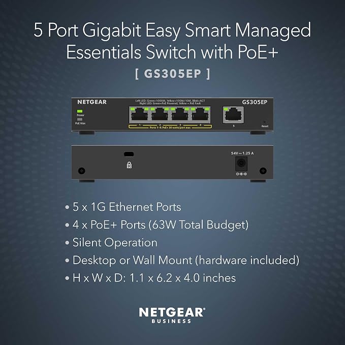 NETGEAR 5 Port PoE Gigabit Ethernet Easy Smart Managed Essentials Switch - - Image 2