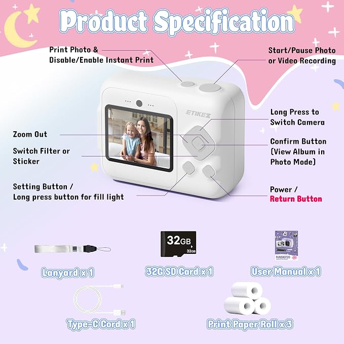 Kids Camera, 1080P Instant Digital Print Camera - Image 5