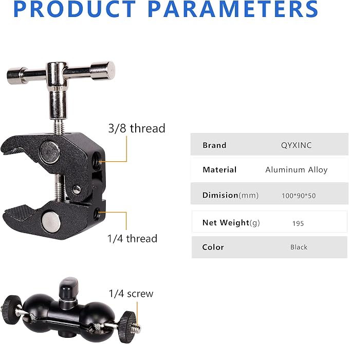 Cool Dual Ball head Magic Arm Adapter Camera Clamp Mount Super Clamp - Image 7