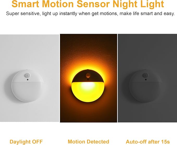 YUNLEX 2 Pack Amber Night Light, Battery Operated Night Light, 2.6" Small - Image 4