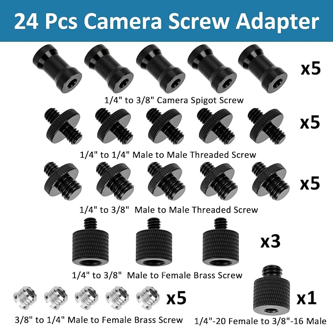 24 Pcs Camera Tripod Adapter, 1/4 to 3/8 Threaded Converter Camera Screw Mount - Image 7