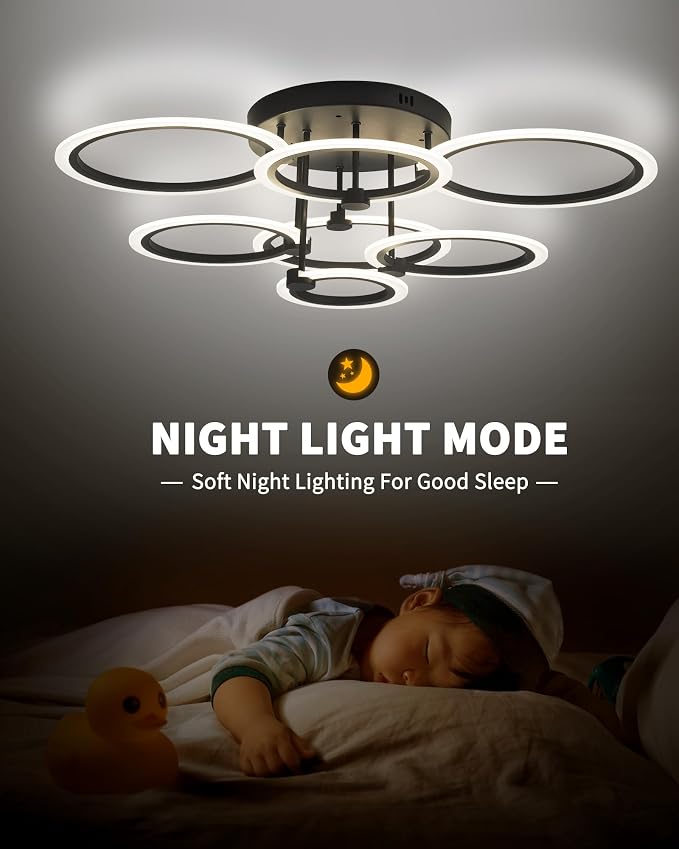 Smart LED Ceiling Light, 7-Ring Modern Flush Mount Fixture, 130W Dimmable - Image 7