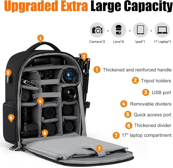 CADeN Camera Backpack, Extra Large DSLR Camera Bag - Image 2