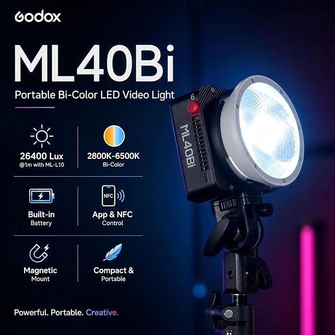 Godox ML40Bi Bi-Color LED Video Light, Portable COB Photography Light - Image 2