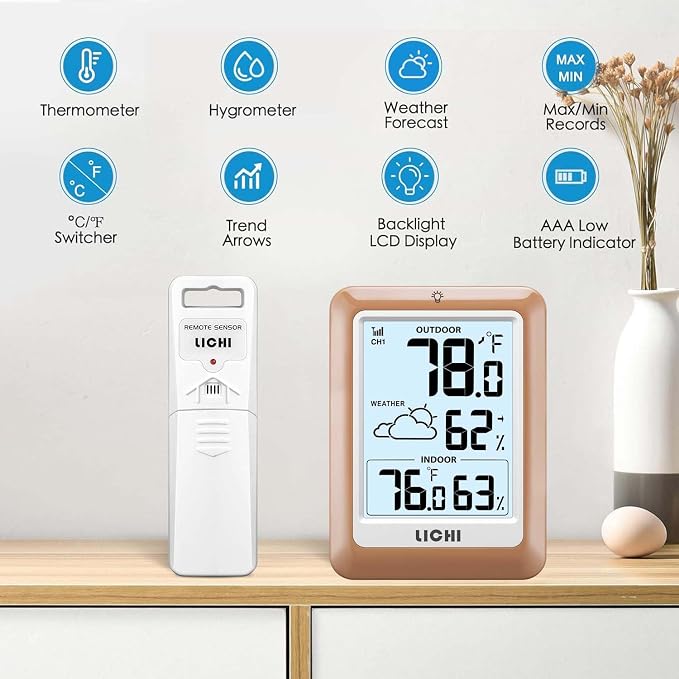 Indoor Outdoor Thermometer Wireless Weather Station, Internal External - Image 2