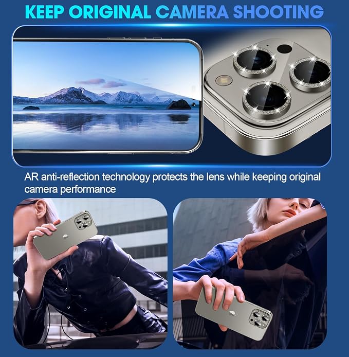 for iPhone 15 Pro/iPhone 15 Pro Max Camera Lens Protector Bling Individual - Image 4