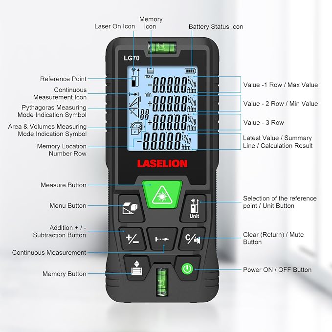 Laser Measure Device, LASELION 229ft Digital Laser Tape Measure High Accuracy - Image 8