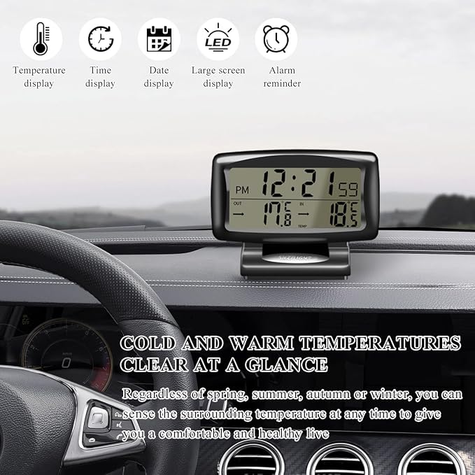 Car Digital Thermometer Clock, 2 in 1 Easy to Read Car Indoor Outdoor - Image 4