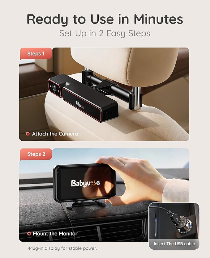 Babyvue Wireless Baby Car Camera, 5.2" Display, 1080P HD IR Night Vision - Image 3