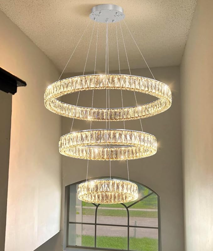 HAIXIANG Modern Glam Chandelier Crystal LED Remote Rings Chandelier Adjustable - Image 8