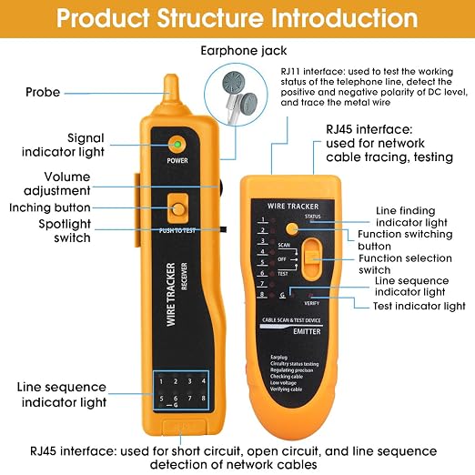 Cable Tracer Ethernet Network Cable Tester RJ45 RJ11 - Image 2