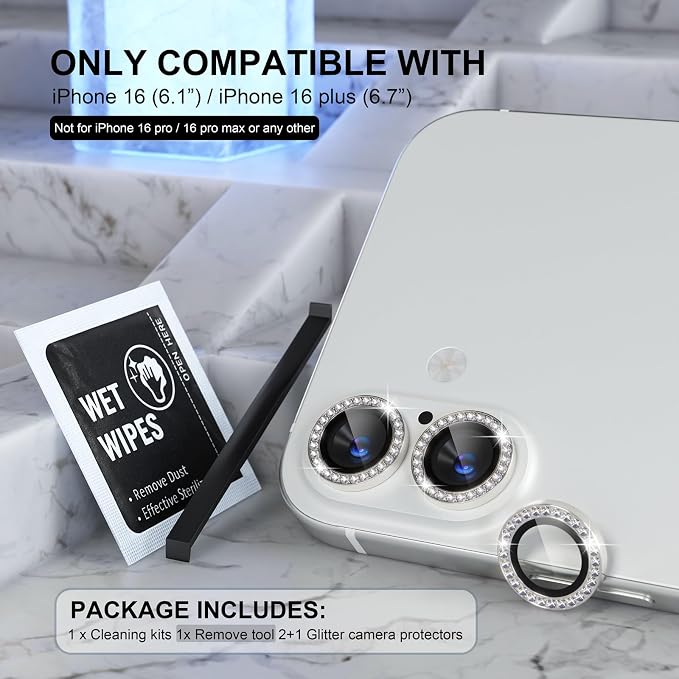 Choiche Compatible for iPhone 16 /iPhone 16 Plus Camera Lens Protector Bling - Image 2