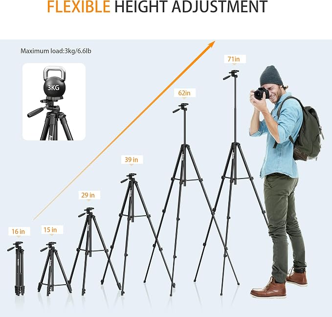 71″ Camera Tripod Aluminum Tall Tripod Stand Compatible - Image 7