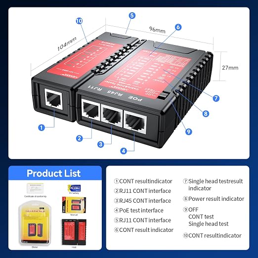 NOYAFA NF-468S Network Cable Tester, RJ12 RJ11 RJ45 Ethernet Cable Tester - Image 9