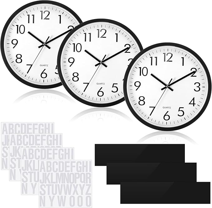 Sasylvia 3 Pcs 10 Inch Wall Clock Battery Operated Round Clock by Sasylvia