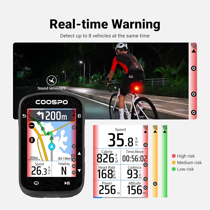 COOSPO TR70 Bike Radar Tail Light, Alerts - Image 3