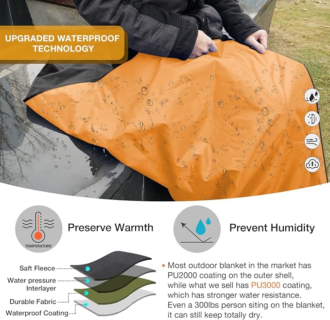 DUKUSEEK Hooded Outdoor Blanket, Extra Large Waterproof Camping Blanket - Image 8