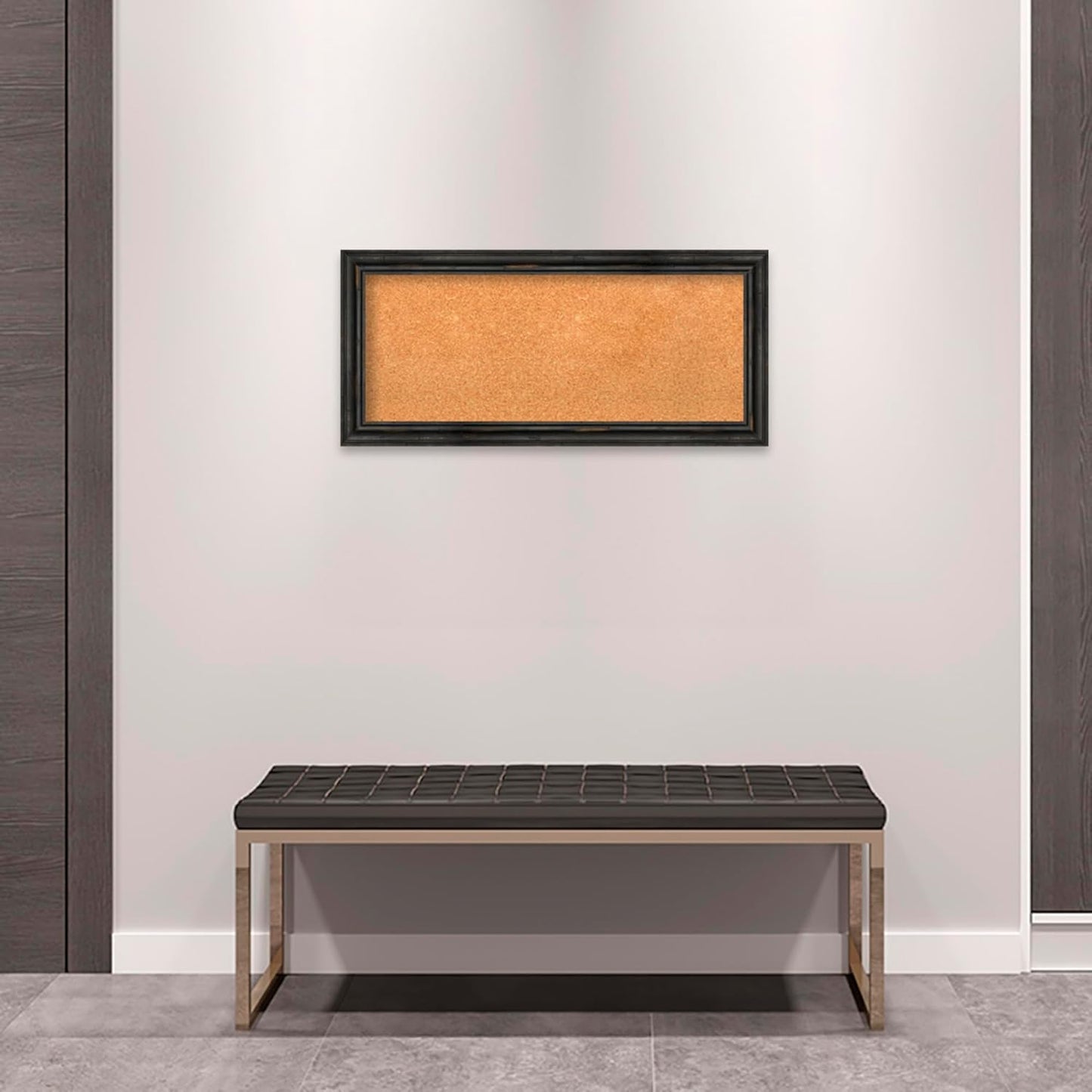 Amanti Art Natural Cork Board for Wall, 15x33 Vision Board with Black Wood Frame, Medium Corkboard Office Decor for Home Organization, Rustic Farmhouse Corkboard Pinboard to display items for home
