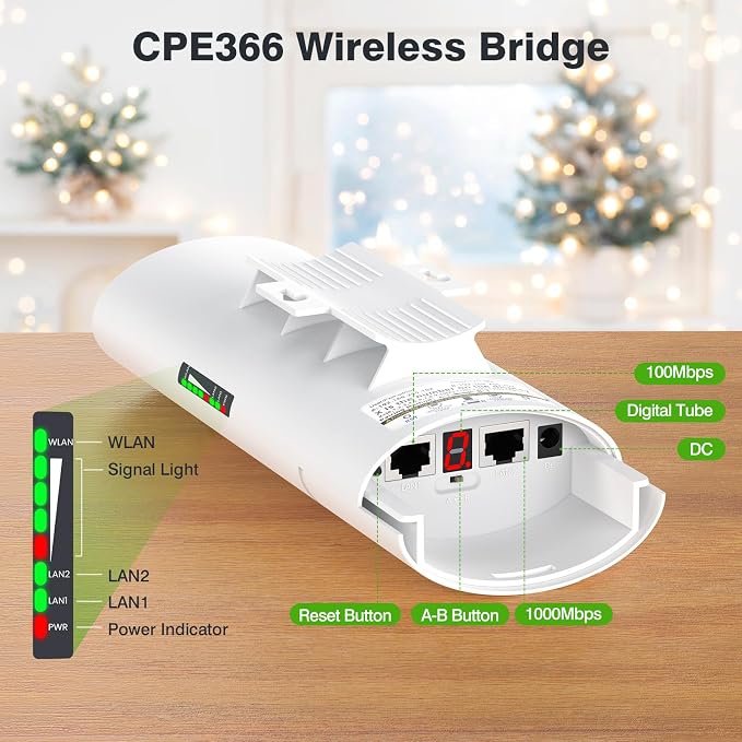 AdaLov 3PCS Wireless Bridge Kit, Gigabit Point to 2 Points Outdoor WiFi Bridges - Image 9
