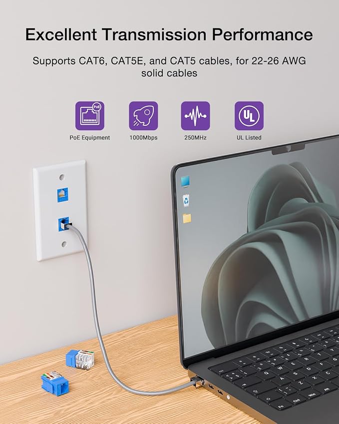 VCE UL Listed 10Gbps Cat6 Keystone Jack Insert 25-Pack, 90 Degree Punch Down - Image 4