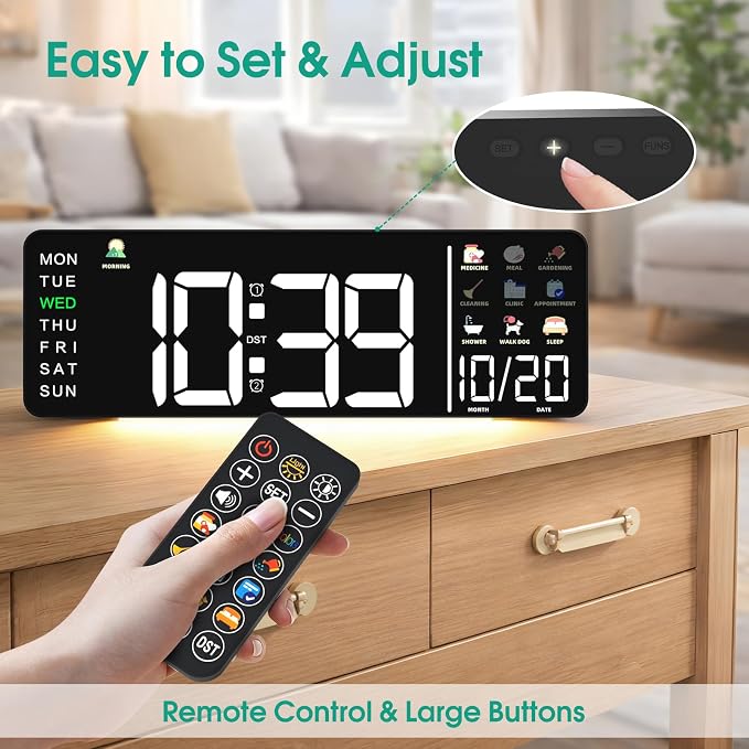 Hoifen Clock with Day and Date for Seniors, Remote Control, Night Light - Image 7