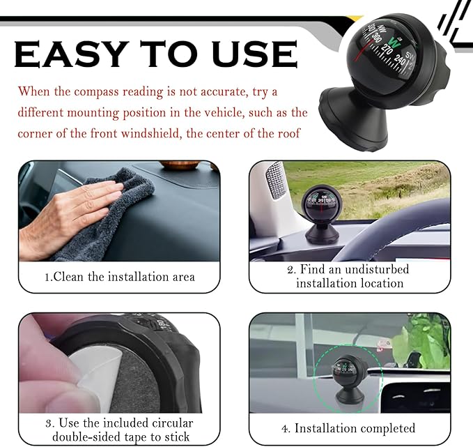 Compass for Car with Bottom Stick Car Compass Ball, Adjustible and Night Vision - Image 6