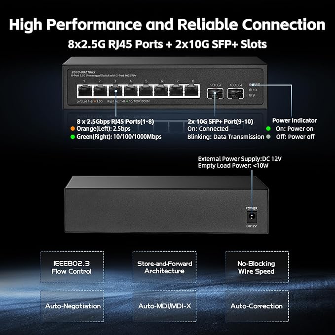 10 Port 2.5G Switch, 2x10G SFP+ Port, 8x2.5G Base-T Ports Compatible - Image 4