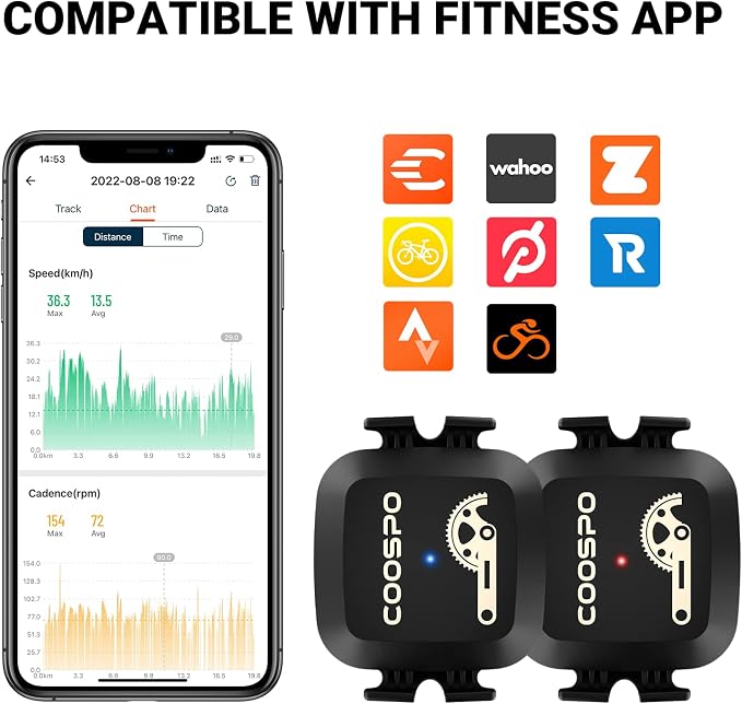 COOSPO Cadence & Speed Sensor for Cycling, Wireless Bluetooth & ANT+ Bike RPM - Image 3